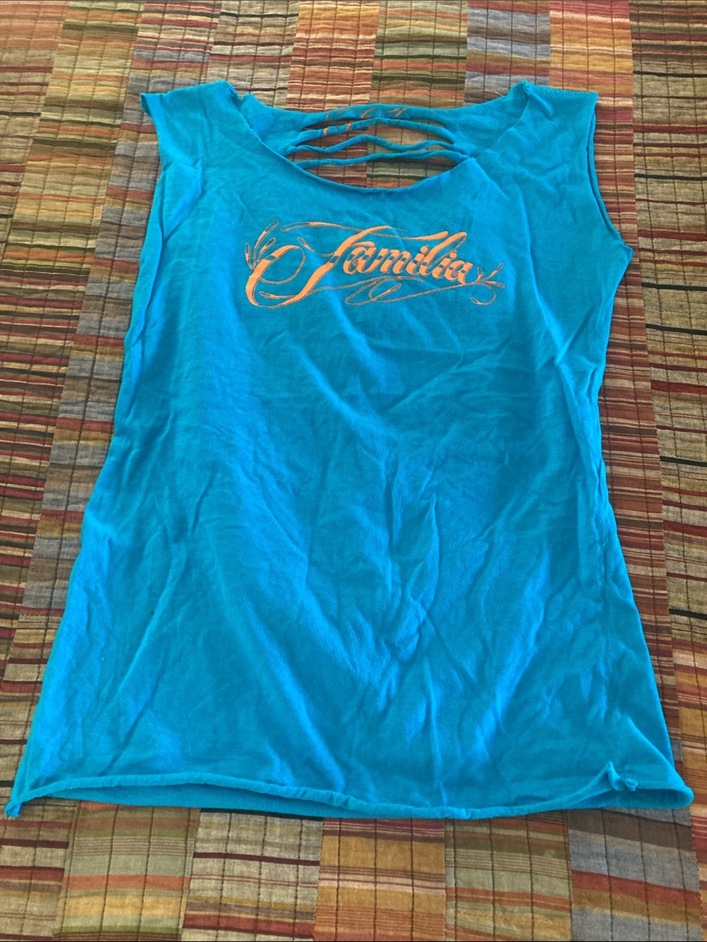 Blue Distressed Oversized Sleeveless Top